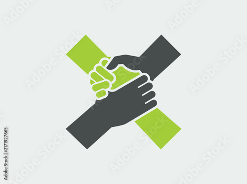 Minimalist Hands Gripping Forearms Icon Symbolizing Partnership and Mutual Support in X Shape