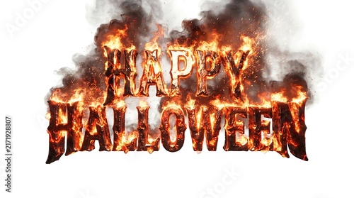 fire burning in the air happy Halloween text