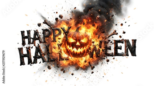 burning letter in fiery orange happy Halloween text