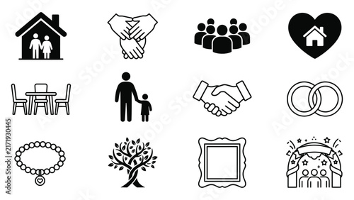Collection of family related icons depicting love home and relationships