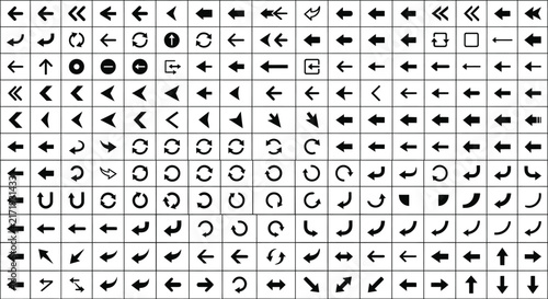 Comprehensive collection of black arrows and symbols in a grid layout