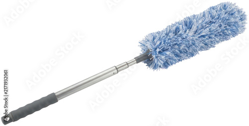 Foto Blue microfiber duster with extension pole.