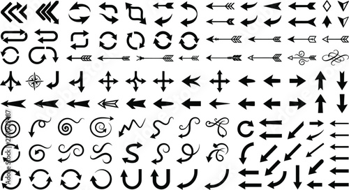 Comprehensive bundle of various black arrow symbols and pointer graphics