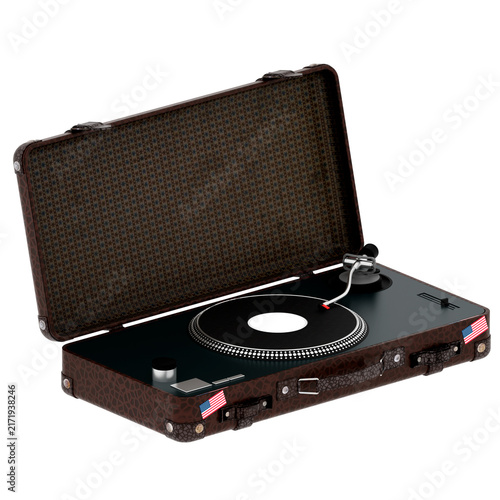 Quadro su tela 3d Render Vintage Suitcase Record Player Angled with transparent background