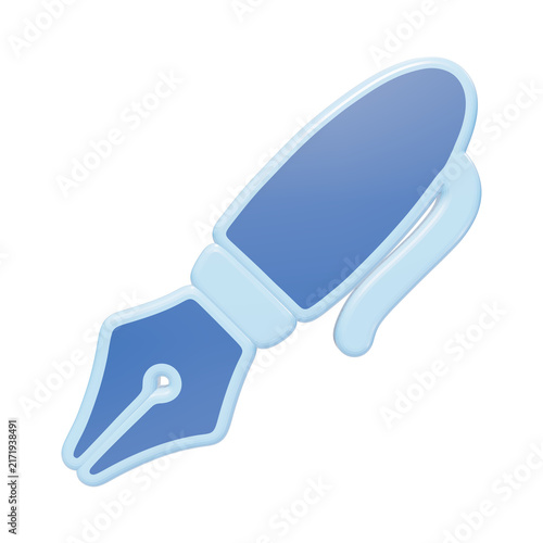 Canvastavla 3D rendered icon of a classic fountain pen nib in shades of blue, isolated on a