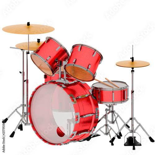 3d Render Red Acoustic Drum Kit Angled with transparent background
