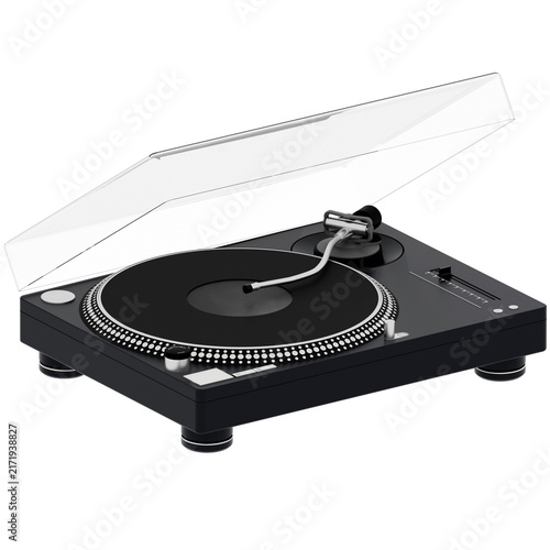 3d Render Black Professional Vinyl Turntable Angled with transparent background