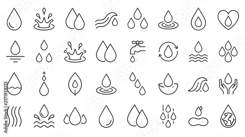 Assorted water droplet icons arranged in grid.