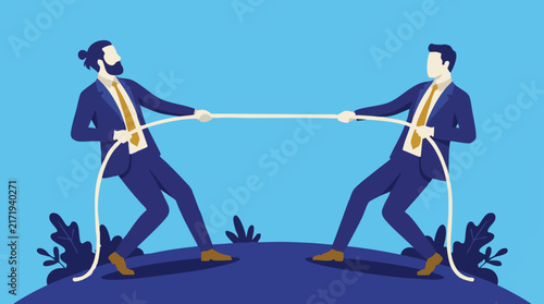 Fotografía Businessmen in Tug of War Illustrating Competition and Corporate Rivalry