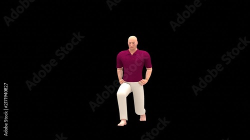 Medical 3D animation of forward lunge exercise featuring a 3D Realistic Human Figure, captured in 180 Degree Turntable Rotating View, Isolated Transparent Alpha Channel