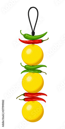 Foto Traditional Indian Nazar Battu Hanging Charm with Lemons and Chillies Used for E