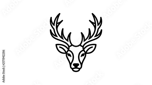 A minimalist line art illustration of a deer head with prominent antlers, depicted in black on a white background.