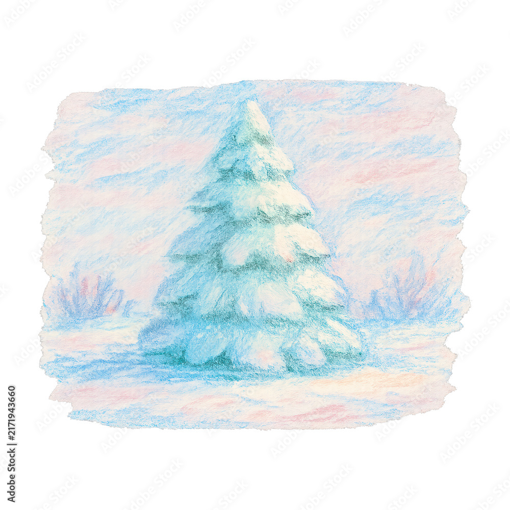 Naklejka premium PNG Pastel winter tree illustration.