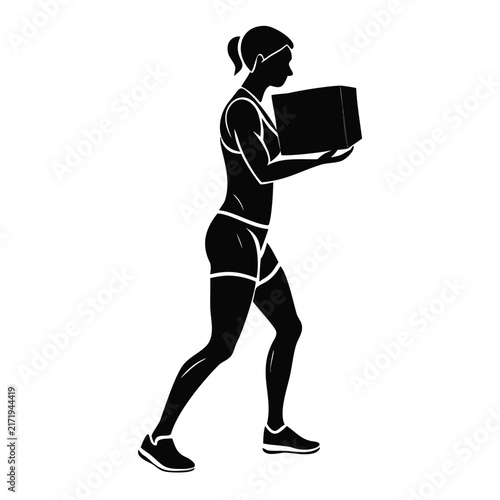 Female silhouette carrying yoga block for fitness training, studio workout apps, healthy lifestyle blogs, exercise equipment guides, and wellness practice content
