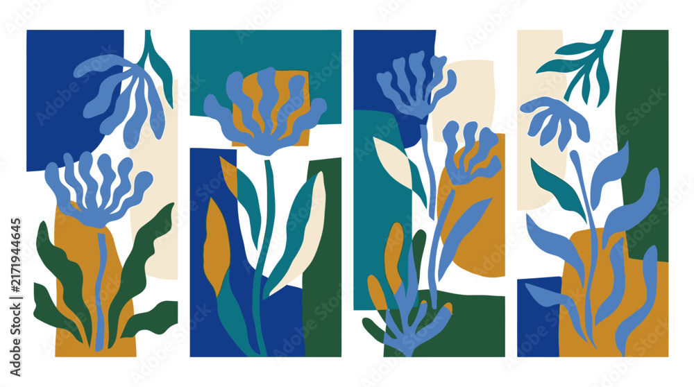 Fototapeta premium Abstract Floral Composition with Multicolor Rectangular Panels