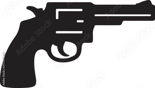 Black revolver handgun silhouette isolated on a plain white background a simple firearm illustration