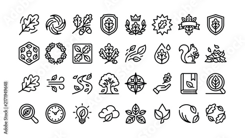 Elegant line art leaf icons for eco friendly branding and design