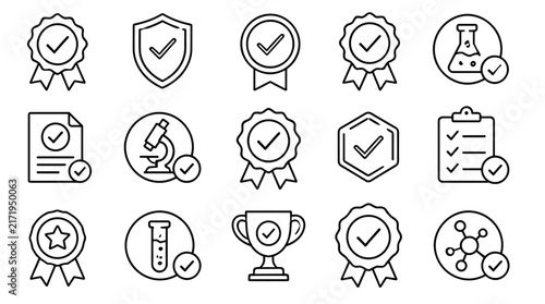 Science achievement badges and symbolic award icons.