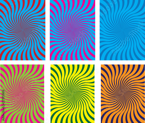 Swirl Groovy Line Patterns. Abstract Psychedelic Sun Beam Backgrounds.  Pattern with Orange and Cream Curved Lines