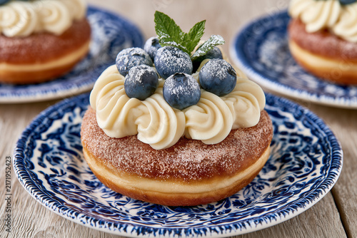 Cinnamon Sugar Donuts With Blueberries And Cream
