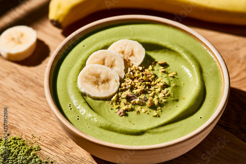 Matcha Smoothie Bowl With Banana And Pistachios