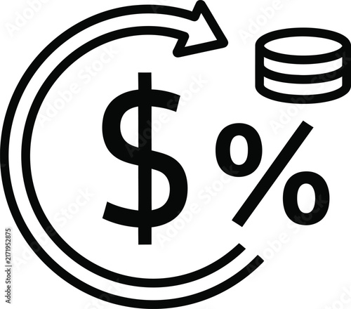 Financial return on investment percentage and coin stack line icon vector