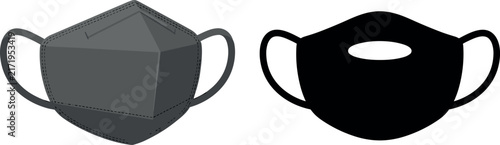 KN95 Face Mask and Protective Breathable Valve Mask Vector Silhouette Icon Set