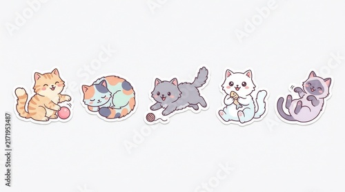 Cute Cat Sticker Set featuring Various Cartoon Kittens