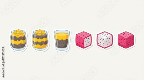 Chia Pudding and Dragon Fruit Sticker Illustration Set