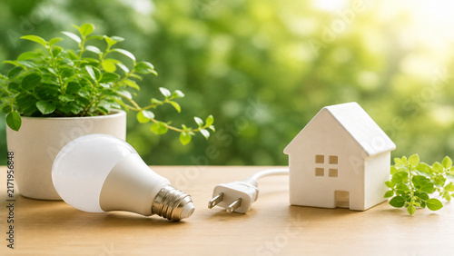 Obraz na płótnie 電球と家のモチーフで表現した住宅の省エネと節電イメージ