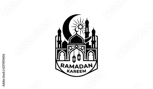 Canvastavla Minimalist black and white ramadan kareem emblem featuring a mosque crescent moo