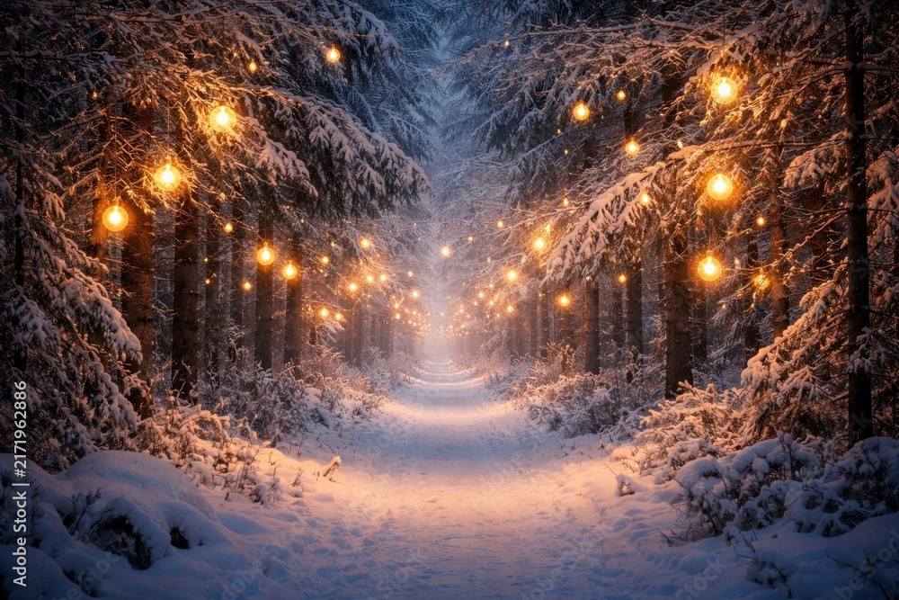 Fototapeta premium Enchanted snowy forest path