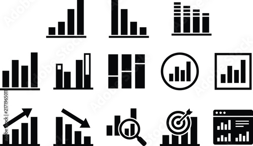 Business Data Analytics and Financial Growth Graph Icon Set
