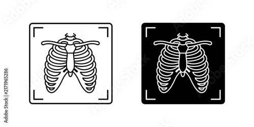 Human rib cage skeleton medical imaging icons showcasing anatomical structure in black and white styles for diagnostic healthcare research purposes