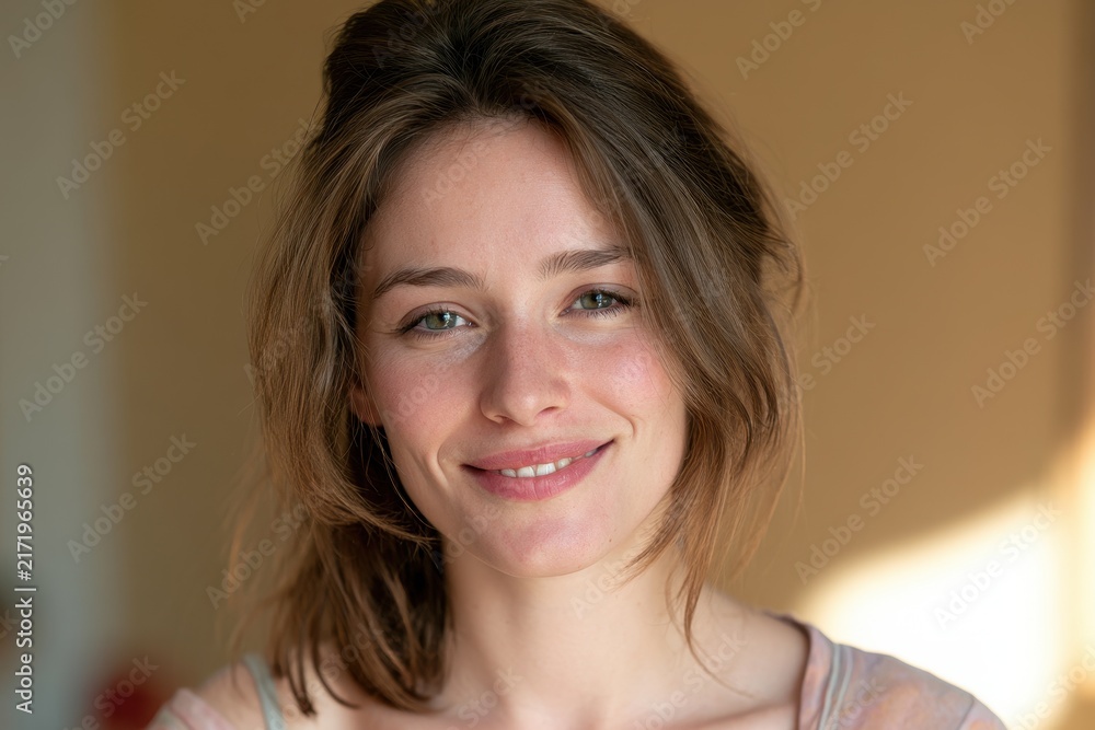Fototapeta premium Cheerful head-and-shoulders portrait of a relaxed young woman