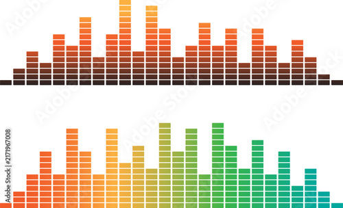 Foto Colorful audio equalizer bars with vibrant spectrum levels and sound wave visualization for music and technology designs