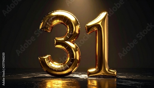 Large Golden 31 Number with Dramatic Spotlight on Dark Background