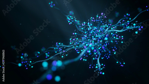 Abstract glowing artificial intelligence digital brain neuron synapse network structure for big data technology