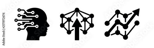 Obraz na płótnie AI Growth, Machine Learning Progress, and Data Analytics Icons Set