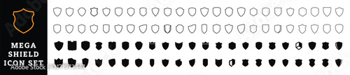 Shield Icon Set, Security Badge Line and Solid Icons, Protection Emblem Vector Collection