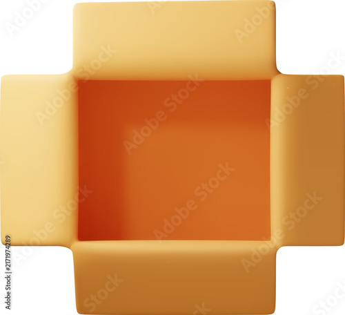 Open cardboard box top view 3d