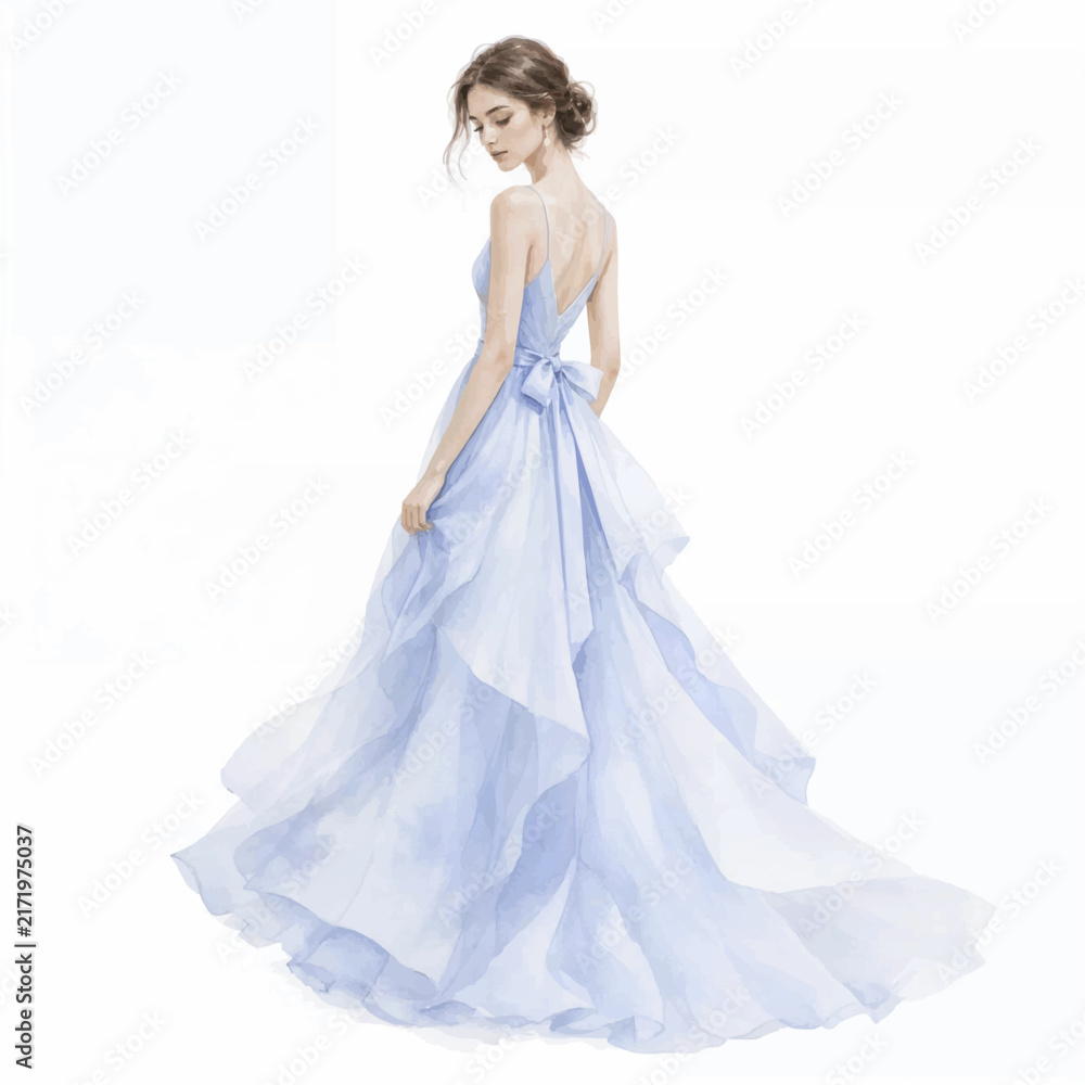 Fototapeta premium Elegant Pastel Watercolor Evening Gown Fashion Collection