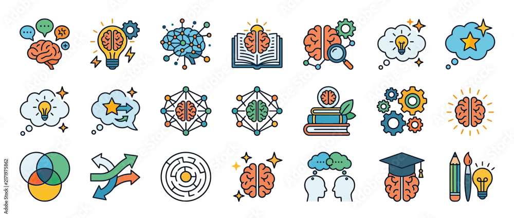 Fototapeta premium Creative Thinking and Ideas Icons Set