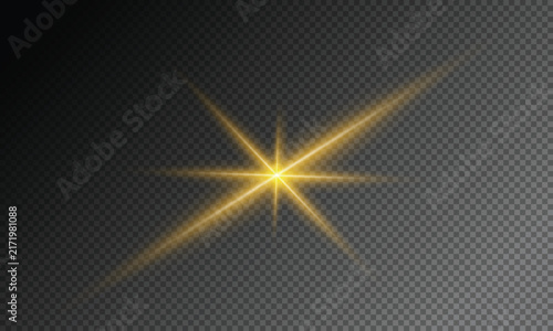 Glowing gold and yellow flare laser on transparent background , Light gold effect reflections, neon beam over dark, shine speed flash of light, and sparks