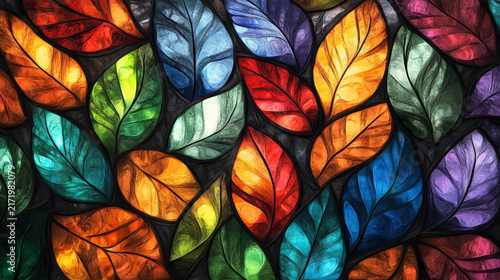 Colorful Stained Glass Leaf Pattern Design