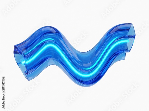 Fluid S-Curved Electric Blue Neon Light Ribbon Isolated on Pure White
