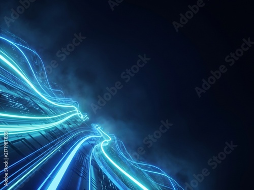 High Speed Red and Blue Neon Velocity Trails with Large Copy Space