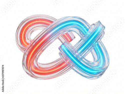 Interlocking Infinity Loop of Red and Blue Neon Tubes Isolated on White