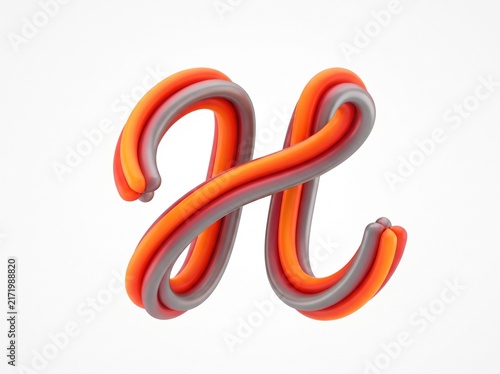 3D Abstract Tubular Letter H Form in Red Orange and Titanium Gradient Isolated