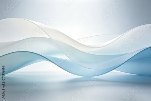 Abstract Frosted Glass Organic Wave, Pearl White and Icy Blue, Minimalist Studio